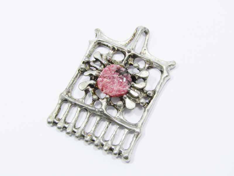 Vintage Brutalist Style Pendant with Rhodochrosite