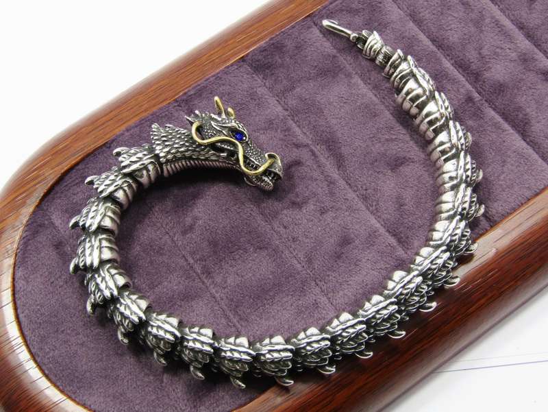Chunky Silver-Tone Large Dragon Bracelet, Costume Jewellery