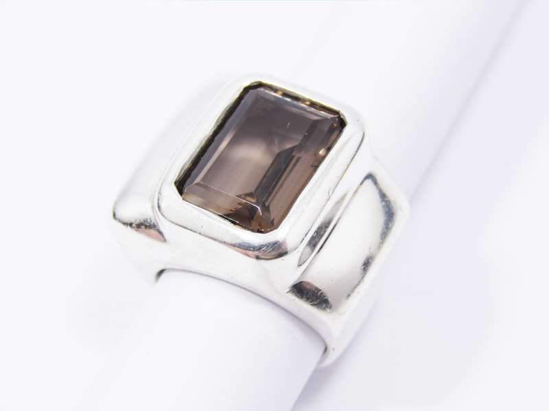 A Solid Huge !! Smoky Quartz Ring in Sterling Silver