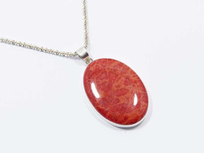A Stunning Coral Pendant on Chain in Sterling Silve