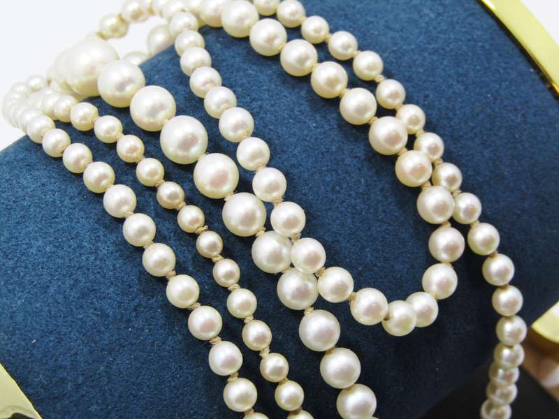 Beautiful Vintage Long Graduated Cultured Pearl Necklace