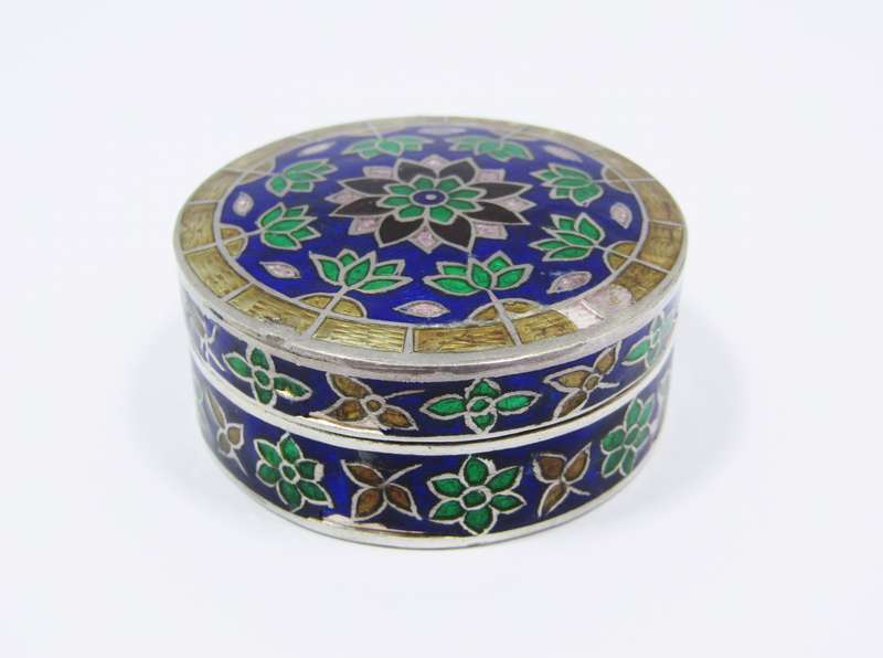 Vintage Sterling Silver & Enameled Large Pill Box