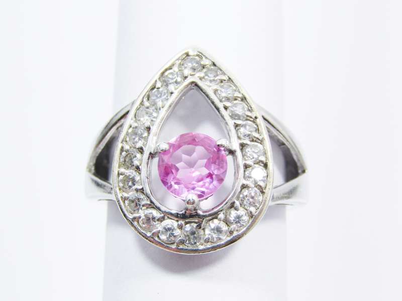 A Lovely Pear Shape Pink Zirconia Ring set in Sterling Silver.