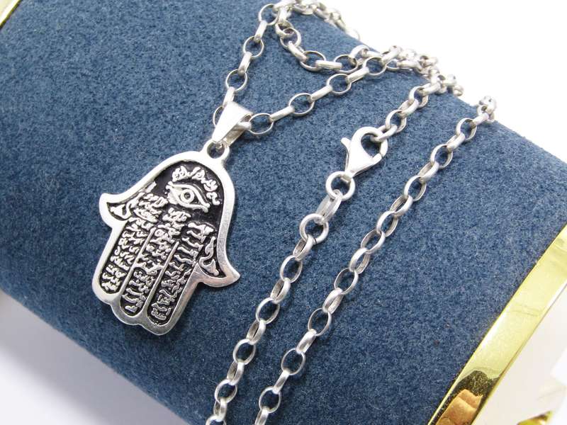 A Beautiful Hamsa Hand Pendant On Chain in Sterling Silver