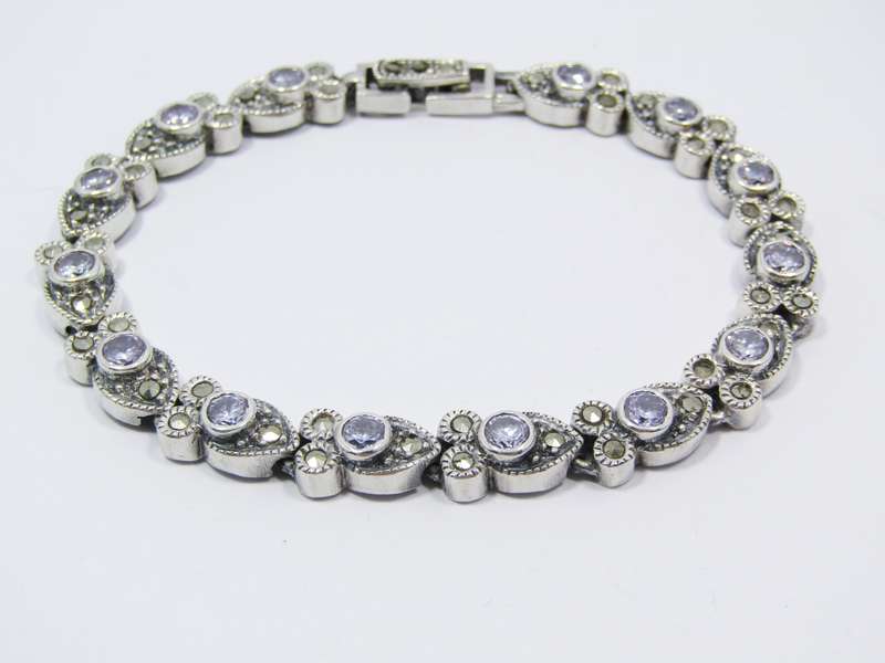 A Gorgeous Vintage Design Zirconia Tennis Bracelet With Marcasite's in Sterling Silver.