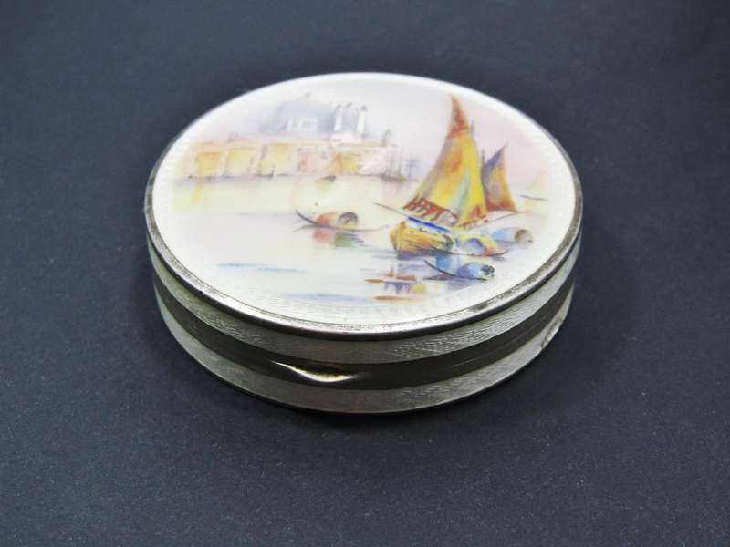 A Gorgeous Enameled Hinged Pillbox With London Hallmarks in Sterling Silver