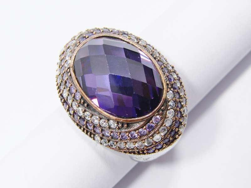 A Gorgeous Chunky Two Tone Purple Zirconia Ring in Sterling Silver.
