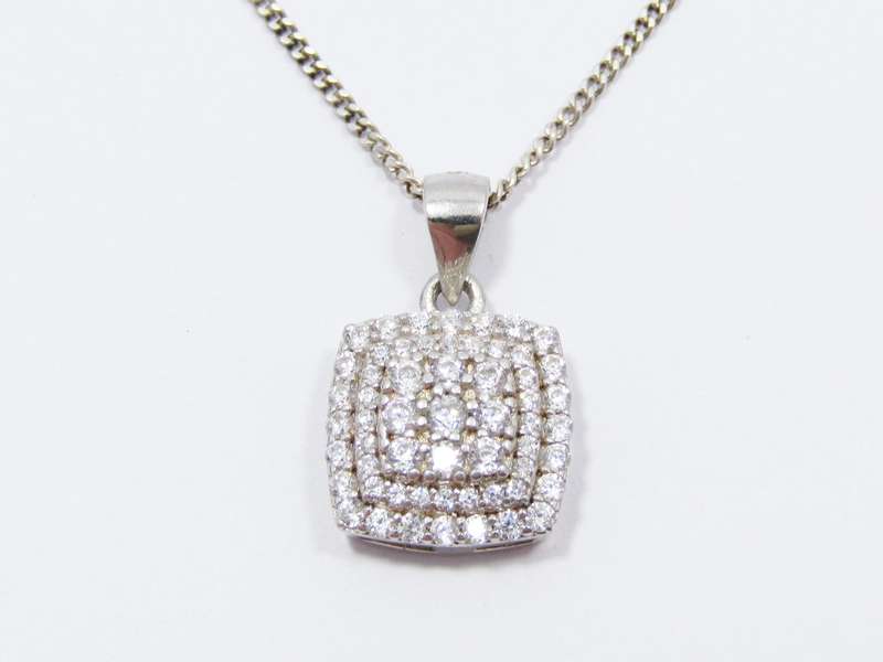 A Very Pretty Square Zirconia Pendant on Chain in Sterling Silver