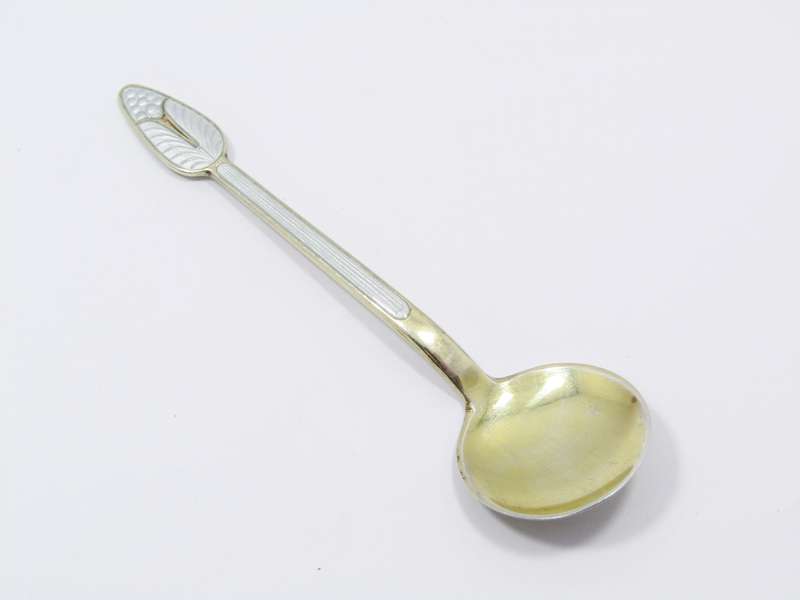 Vintage Sterling Silver Gilt & Enamel Condiment Spoon