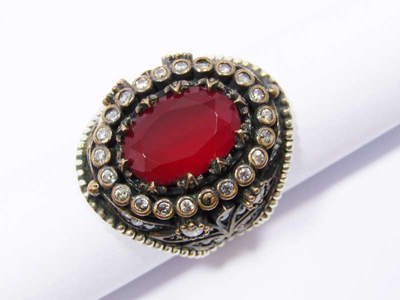 A Beautiful Two Tone Red Stone Dotted with Clear Crystals in Sterling Silver