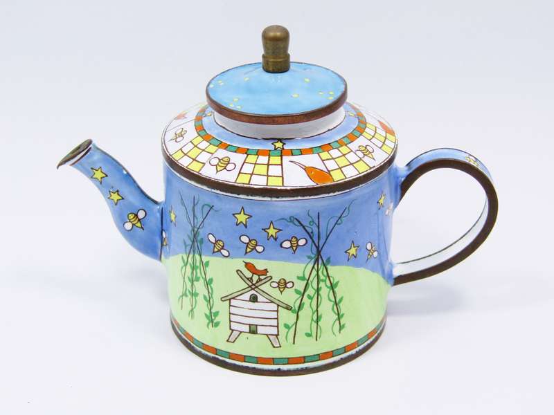 Miniature Copper, Enamel and Hand-Painted Teapot