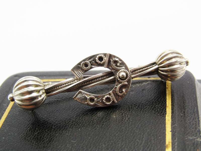 Antique Victorian Sterling Silver Brooch with Horse Shoe Detail