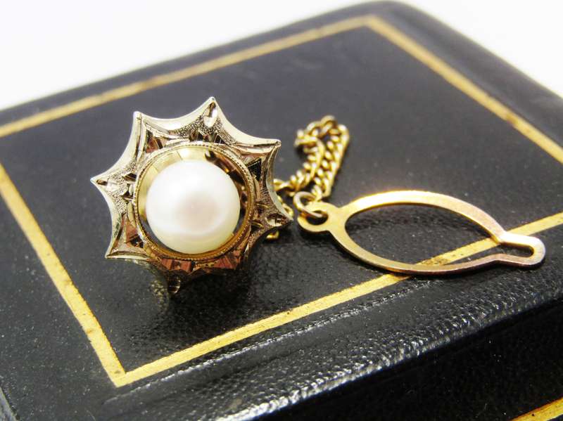 Lovely Vintage Silver Gilt Stud Pin with Pearl