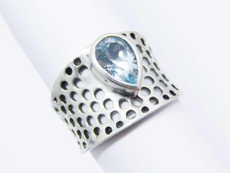 A Lovely Broad Band  Blue Topaz Ring in Sterling Silve