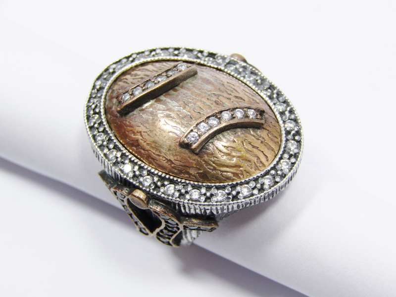 A Gorgeous Huge Two Tone Copper Over Sterling Silver Ring Set with Crystals