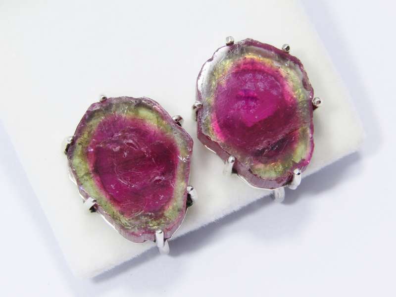 Pair of Beautiful Watermelon Tourmaline Silver Earrings
