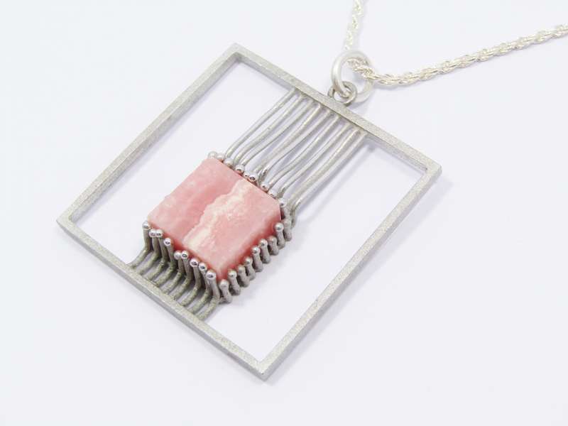 Vintage Modernist Sterling Silver & Rhodochrosite Necklace