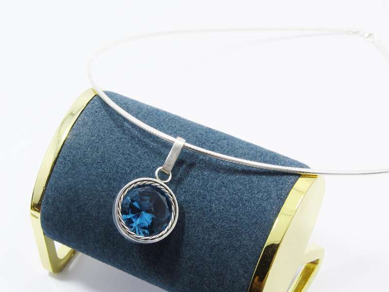 A Gorgeous Large London Blue Zirconia Pendant on a Omega Chain in Sterling Silver
