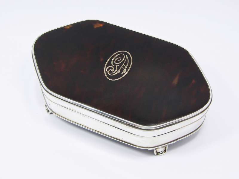 Rare Find! Antique (c1924) Art Deco Hallmarked Silver & Tortoise Shell Jewellery Box
