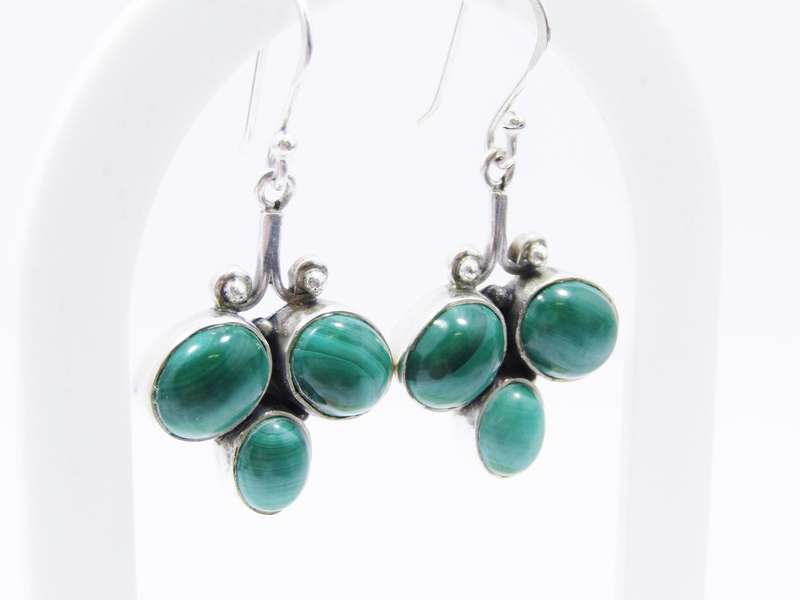 A Gorgeous Pair of Malachite Dangling Earrings in Sterling Silver.
