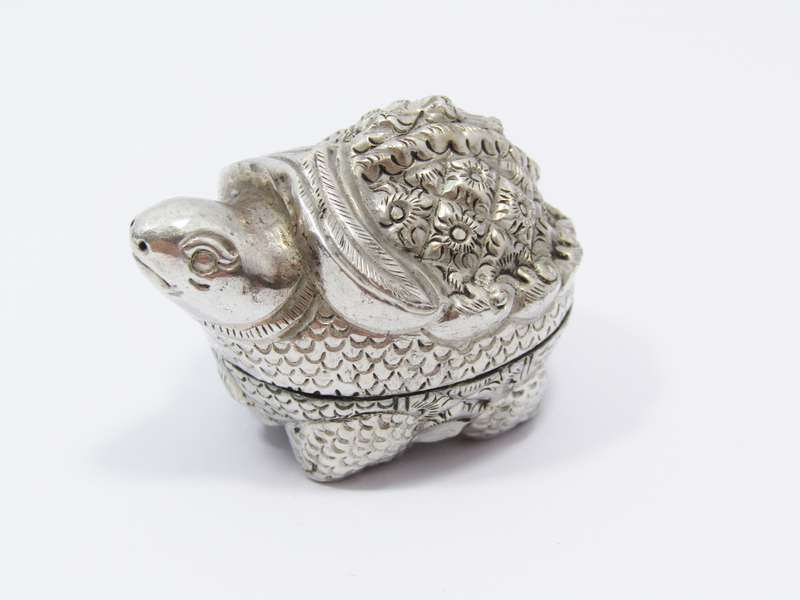 Vintage Cambodian Silver Miniature Box in the form of a Turtle