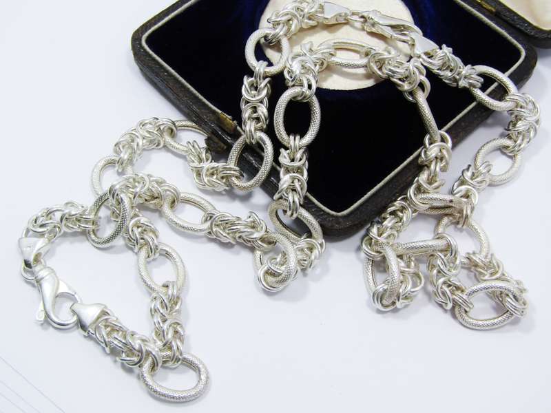A Gorgeous Long  Fancy Link Necklace in Sterling Silver