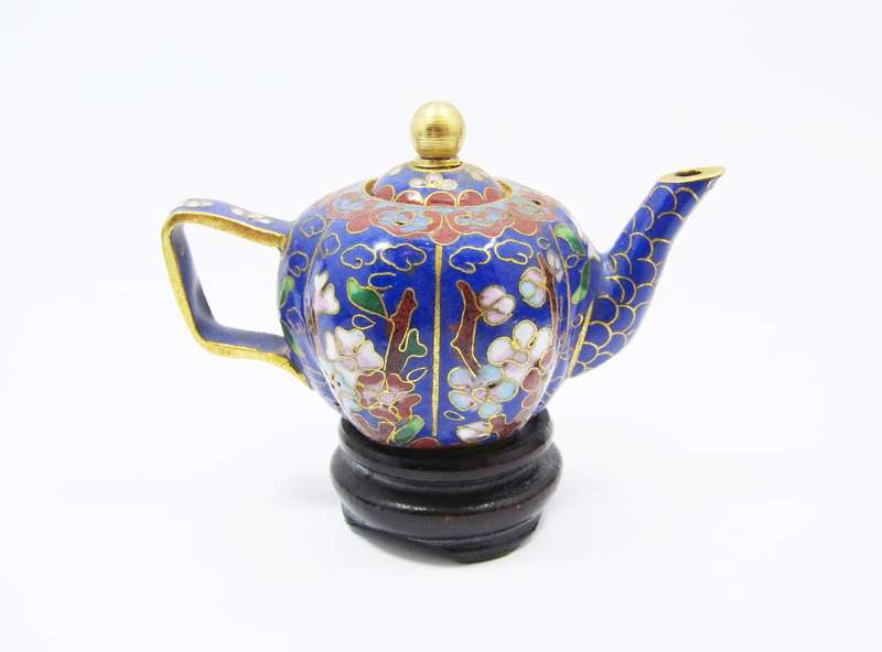 Stunning Miniature Cloisonne Teapot on Stand