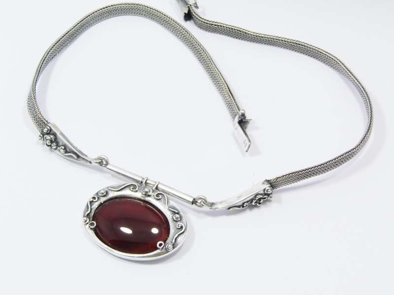A Gorgeous and Oh So Different Carnelian Belt Design Necklace in Sterling Silver.