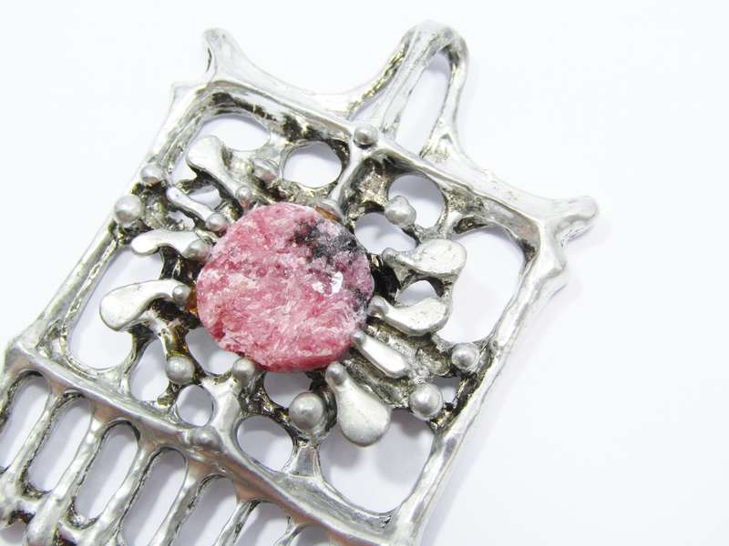 Vintage Brutalist Style Pendant with Rhodochrosite