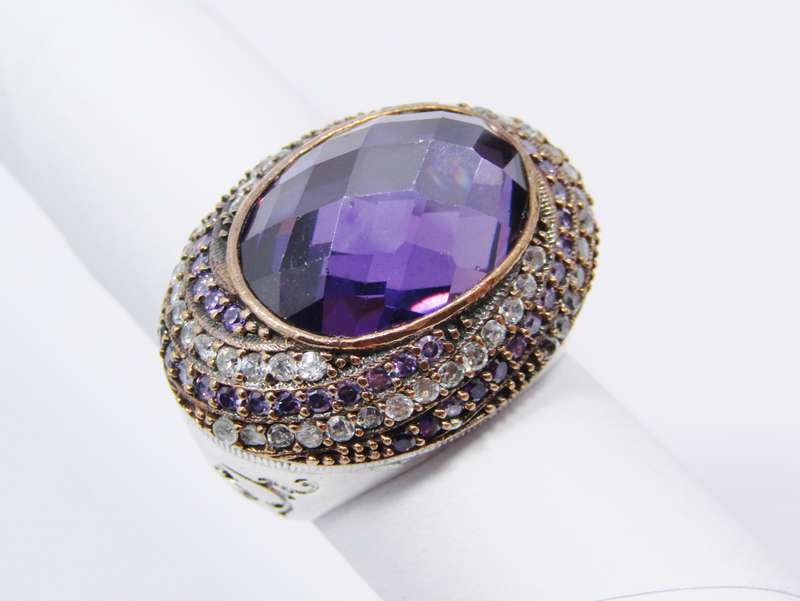 A Gorgeous Chunky Two Tone Purple Zirconia Ring in Sterling Silver.