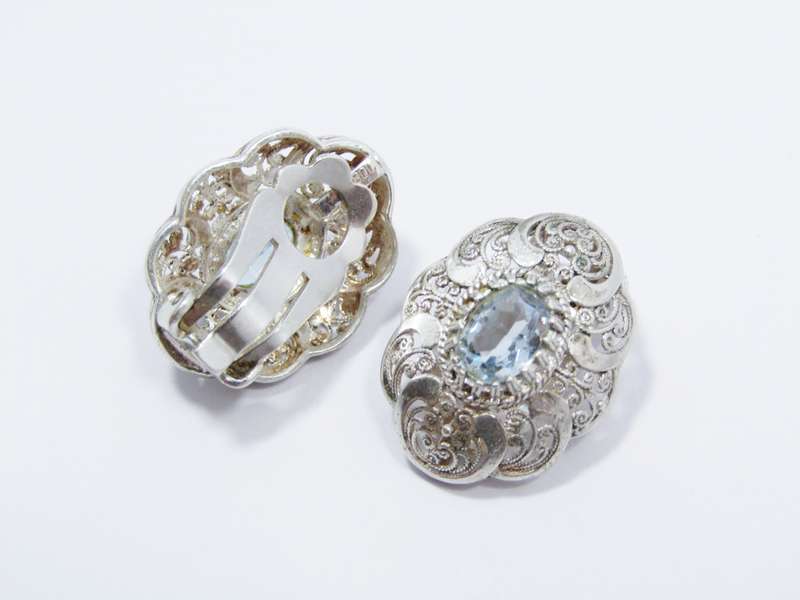 A Gorgeous Pair of Vintage Design Blue Paste Stones Clip on Earrings in 800 Silver.