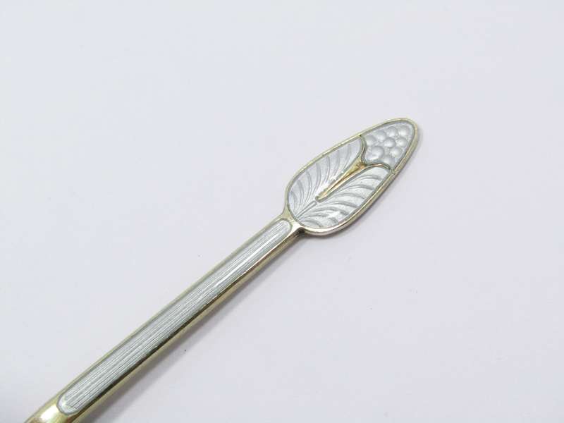 Vintage Sterling Silver Gilt & Enamel Condiment Spoon