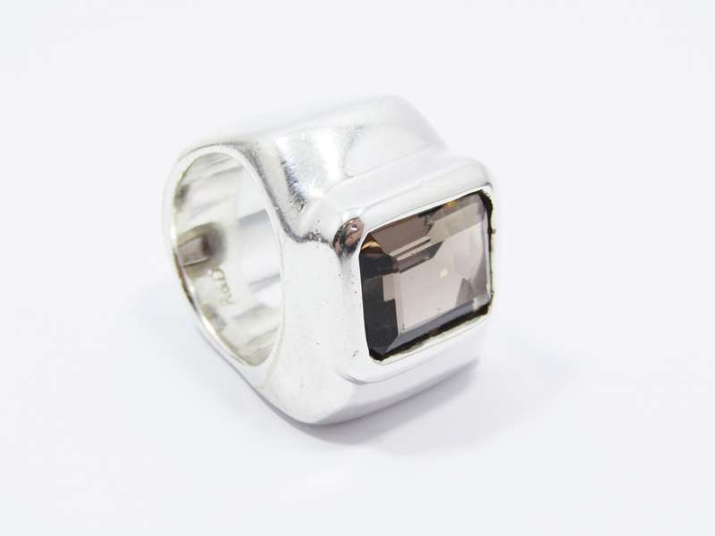 A Solid Huge !! Smoky Quartz Ring in Sterling Silver