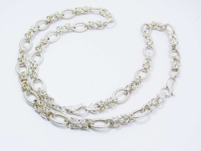 A Gorgeous Long  Fancy Link Necklace in Sterling Silver