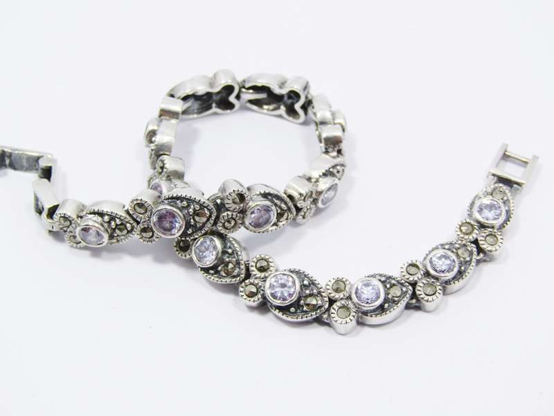A Gorgeous Vintage Design Zirconia Tennis Bracelet With Marcasite's in Sterling Silver.