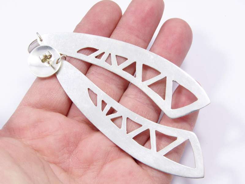 A Gorgeous Bold Pair of Mexican Design Earrings in Sterling Silver