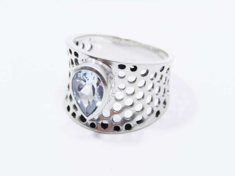 A Lovely Broad Band  Blue Topaz Ring in Sterling Silve