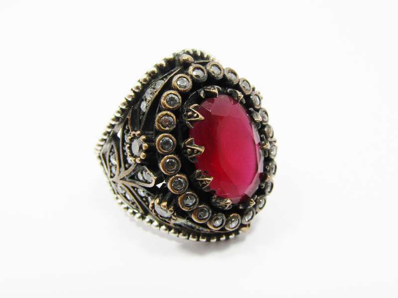 A Beautiful Two Tone Red Stone Dotted with Clear Crystals in Sterling Silver
