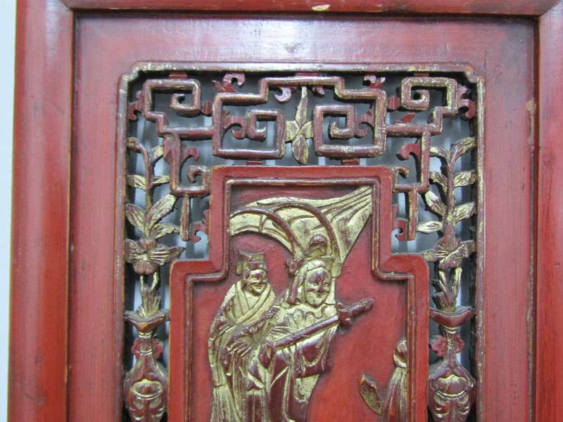 Oriental Part-Gilt & Lacquer Triptych Carved Panels