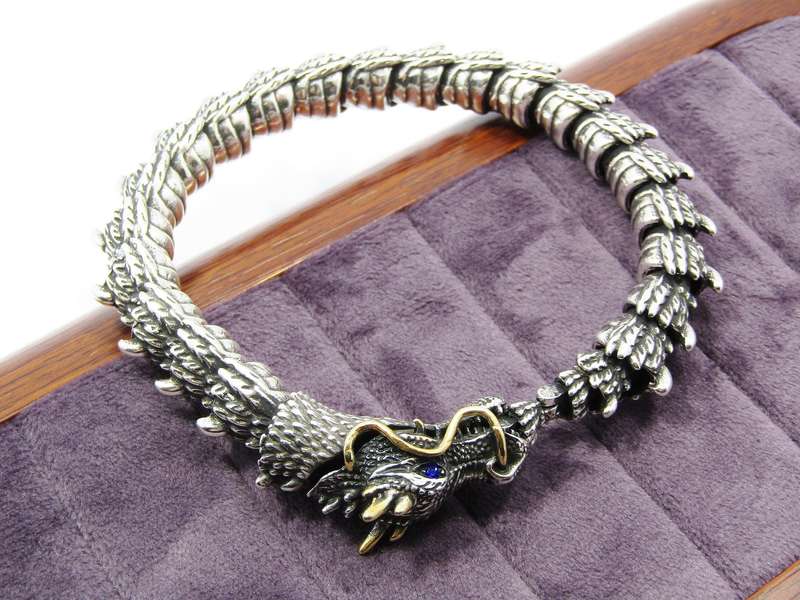 Chunky Silver-Tone Large Dragon Bracelet, Costume Jewellery