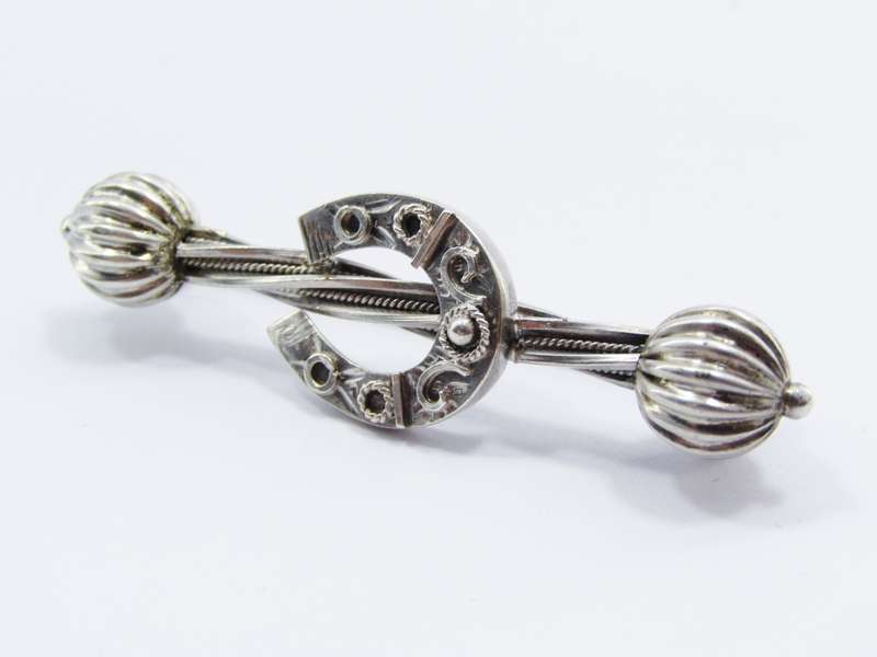 Antique Victorian Sterling Silver Brooch with Horse Shoe Detail