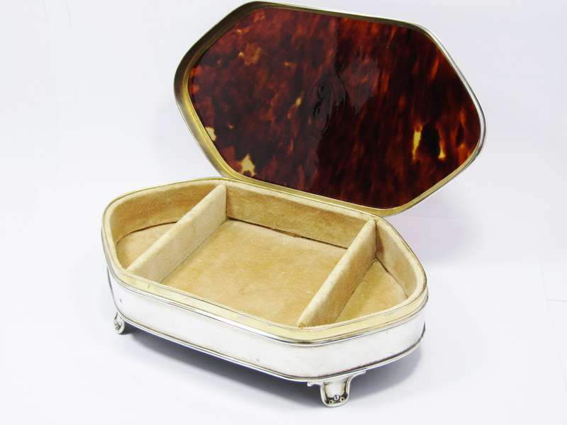 Rare Find! Antique (c1924) Art Deco Hallmarked Silver & Tortoise Shell Jewellery Box