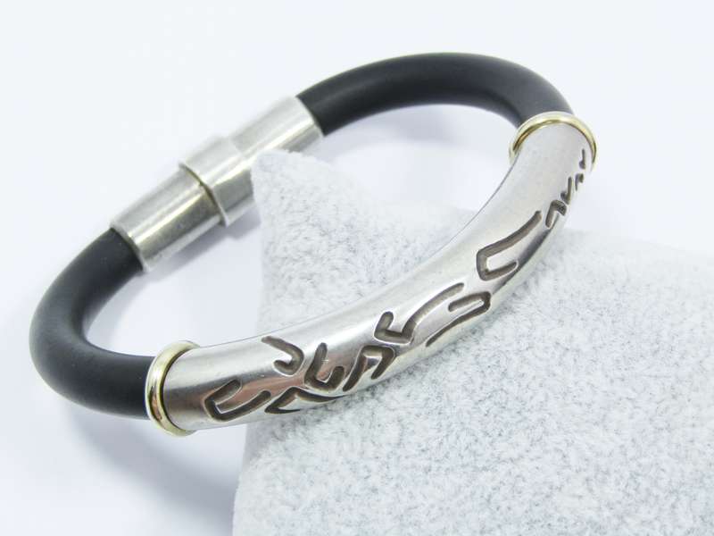 Stunning! Orpheo Jewellers 9ct Gold, Silver & Rubber Bangle