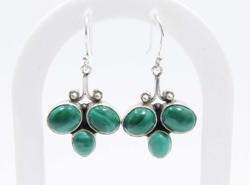 A Gorgeous Pair of Malachite Dangling Earrings in Sterling Silver.