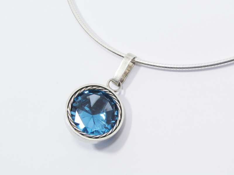 A Gorgeous Large London Blue Zirconia Pendant on a Omega Chain in Sterling Silver