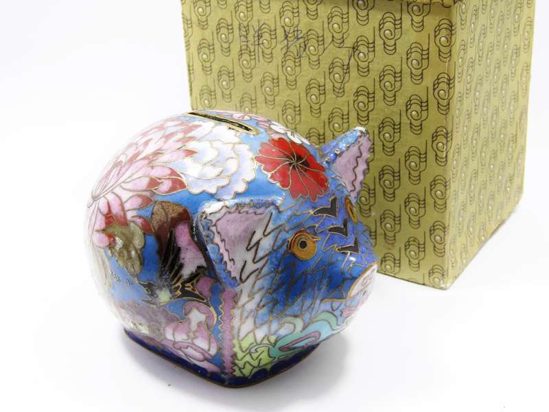 Rare Find! Vintage Oriental Cloisonne Piggy Bank