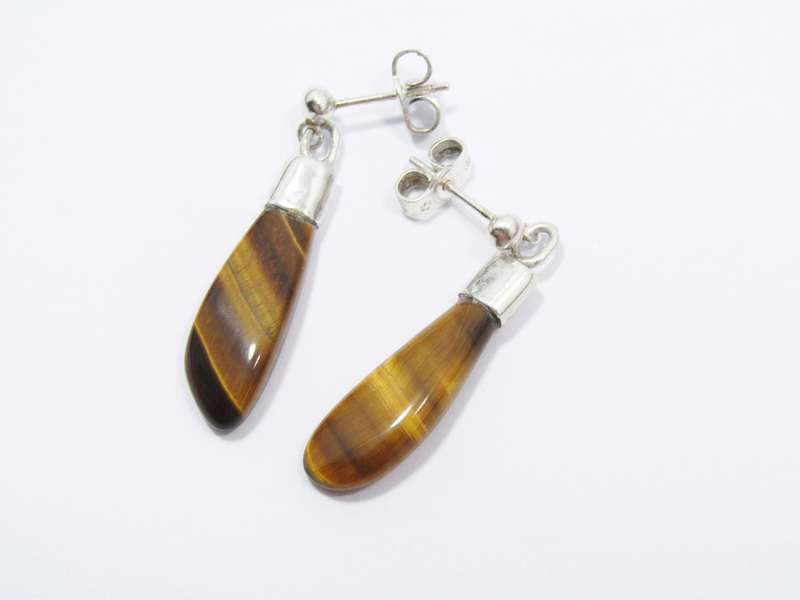 A Gorgeous Pair of Tigers Eye Dangling Earrings in Sterling Silver.