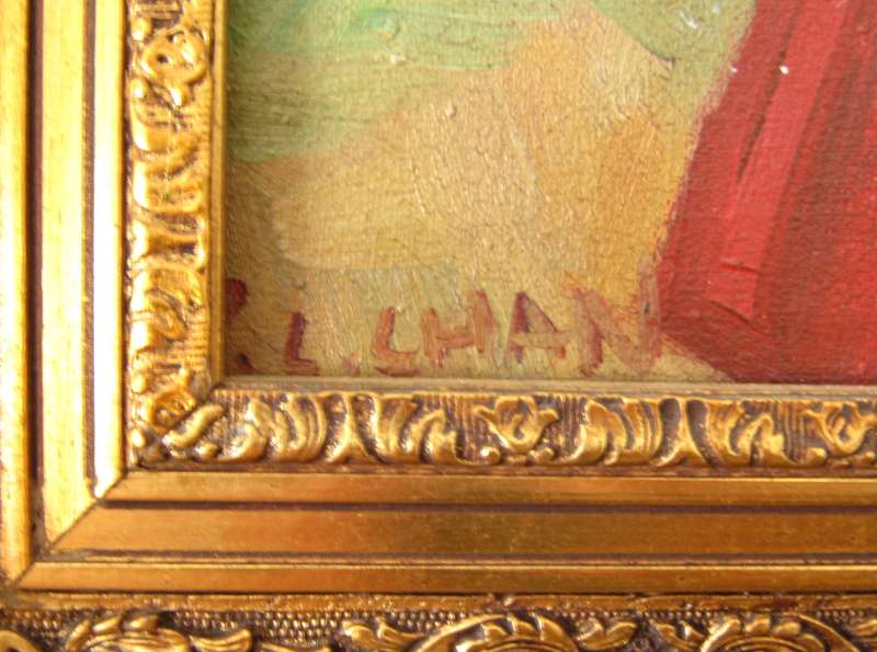 Exquisite! Oriental Original Oil Painting in Ornate Frame