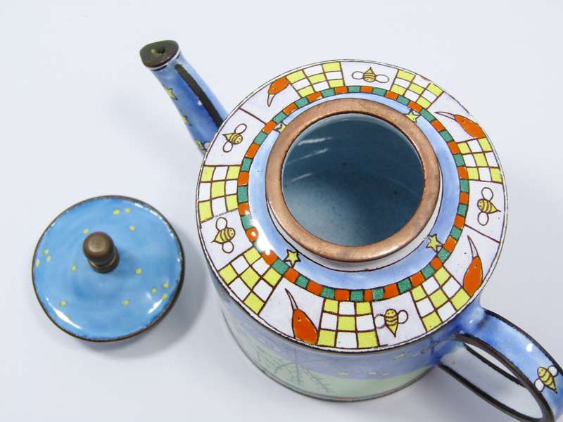 Miniature Copper, Enamel and Hand-Painted Teapot