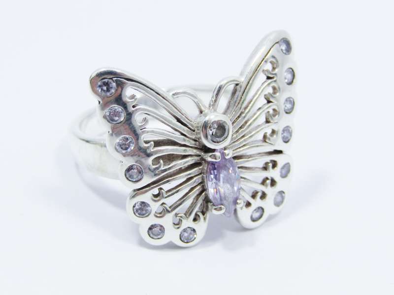 A Beautiful Chunky Butterfly Ring Set with Zirconias For Sparkle in Sterling Silver.